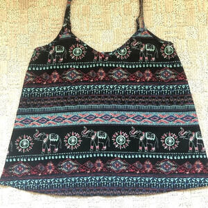 Hollister Aztec Elephant Boho Black multi colour  Tank Top Sz XS